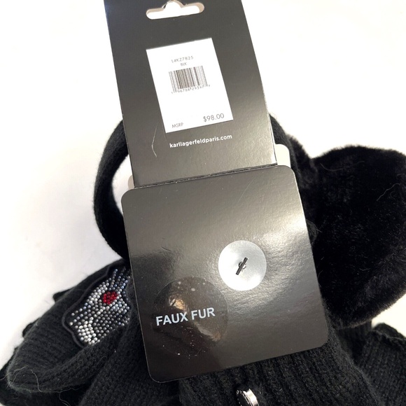 NWT 2pc KARL LAGERFELD Rhinestone Earmuff + Gloves Mittens Cat One Size Black - Picture 4 of 4